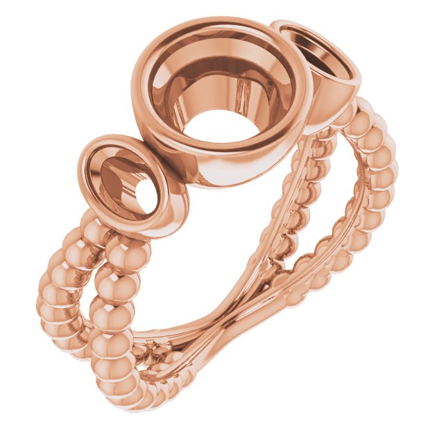 Bezel-Set Beaded Three-Stone Ring