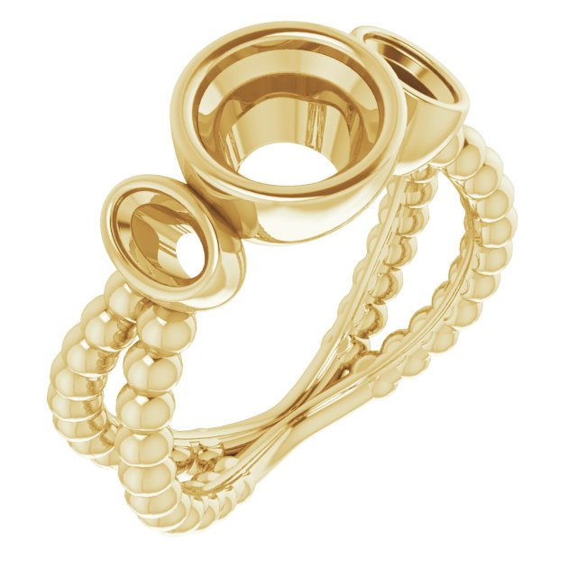 Bezel-Set Beaded Three-Stone Ring