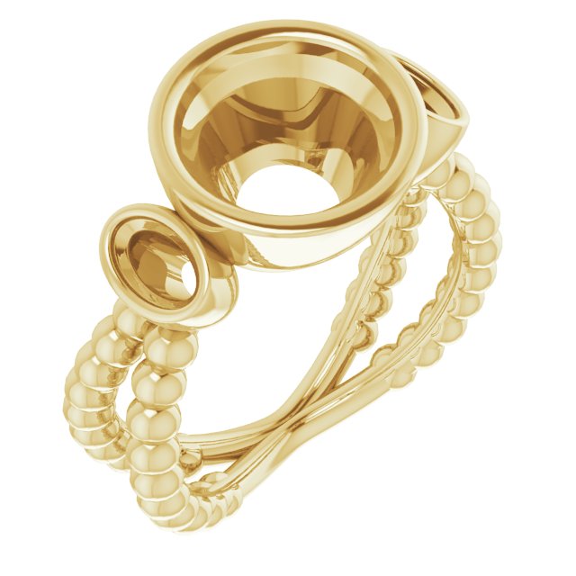 Bezel-Set Beaded Three-Stone Ring