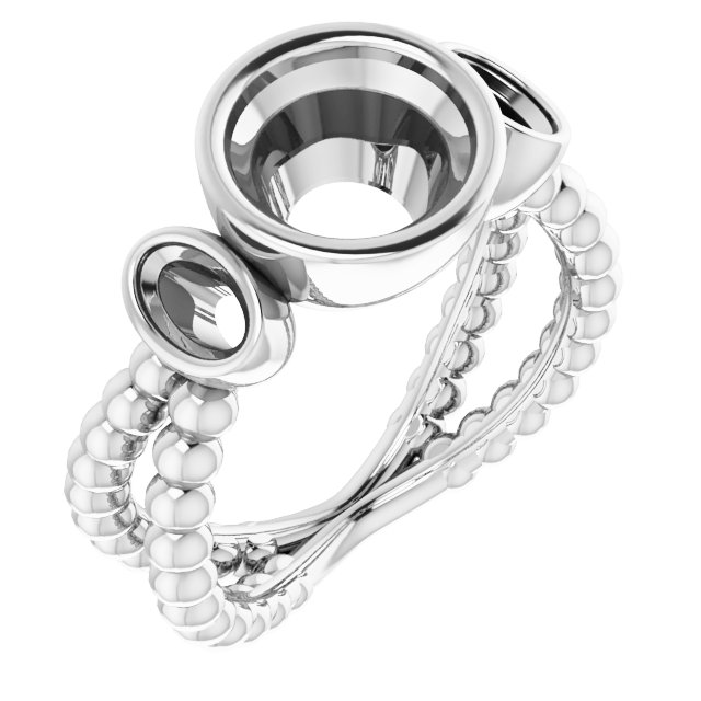 Bezel-Set Beaded Three-Stone Ring