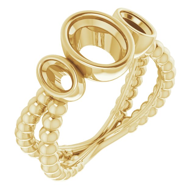 Bezel-Set Beaded Three-Stone Ring
