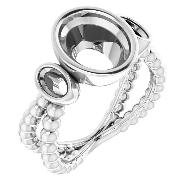 Bezel-Set Beaded Three-Stone Ring