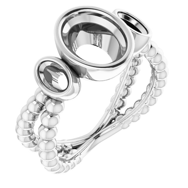 Bezel-Set Beaded Three-Stone Ring