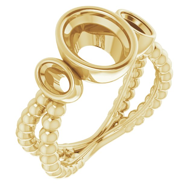 Bezel-Set Beaded Three-Stone Ring