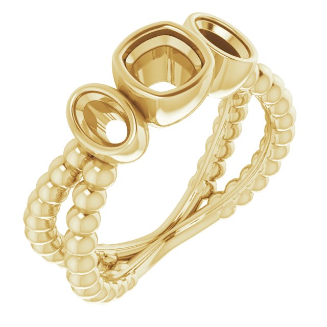 Bezel-Set Beaded Three-Stone Ring