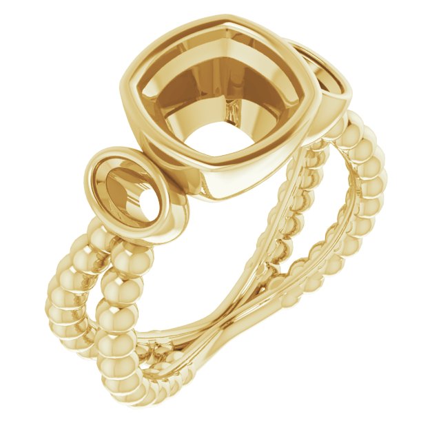 Bezel-Set Beaded Three-Stone Ring