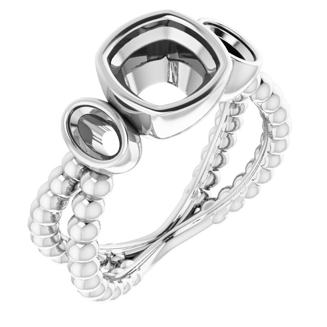 Bezel-Set Beaded Three-Stone Ring