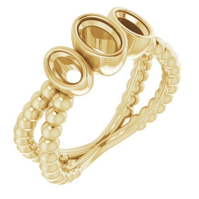 Bezel-Set Beaded Three-Stone Ring