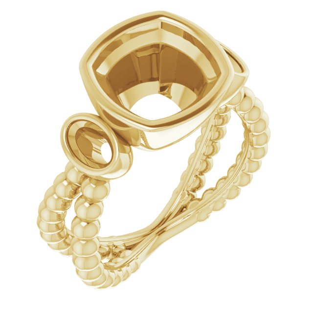 Bezel-Set Beaded Three-Stone Ring