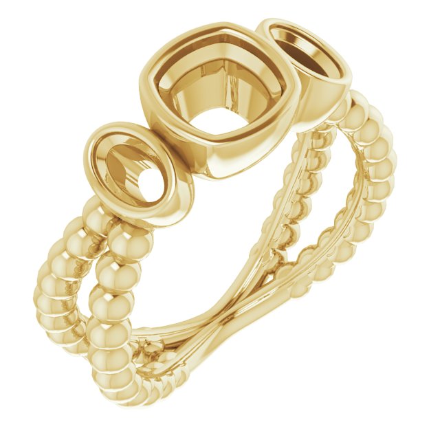 Bezel-Set Beaded Three-Stone Ring