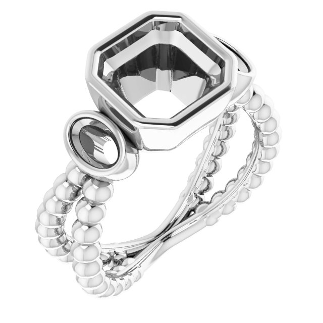 Bezel-Set Beaded Three-Stone Ring