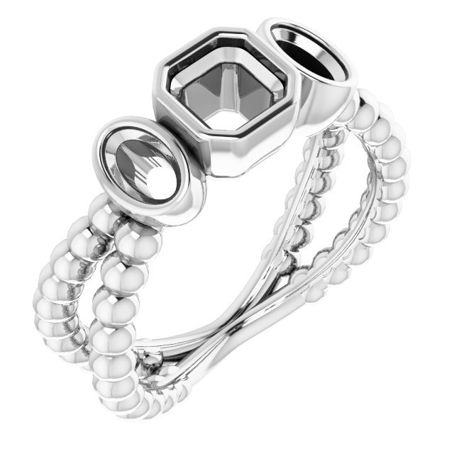 Bezel-Set Beaded Three-Stone Ring
