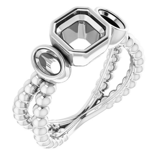 Bezel-Set Beaded Three-Stone Ring