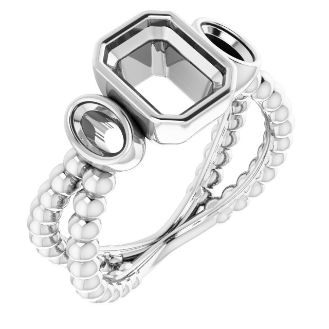 Bezel-Set Beaded Three-Stone Ring
