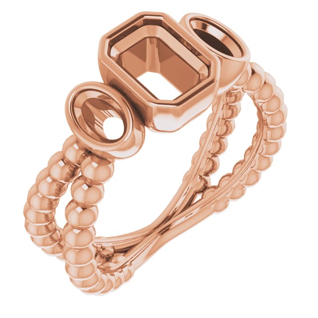 Bezel-Set Beaded Three-Stone Ring