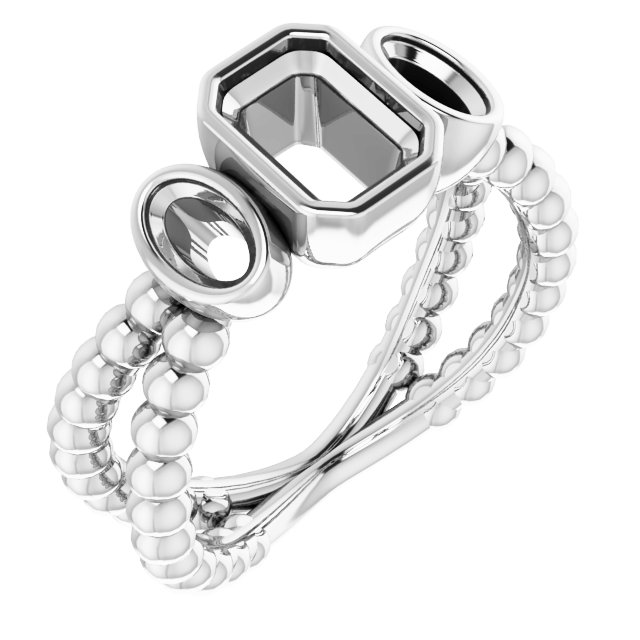 Bezel-Set Beaded Three-Stone Ring