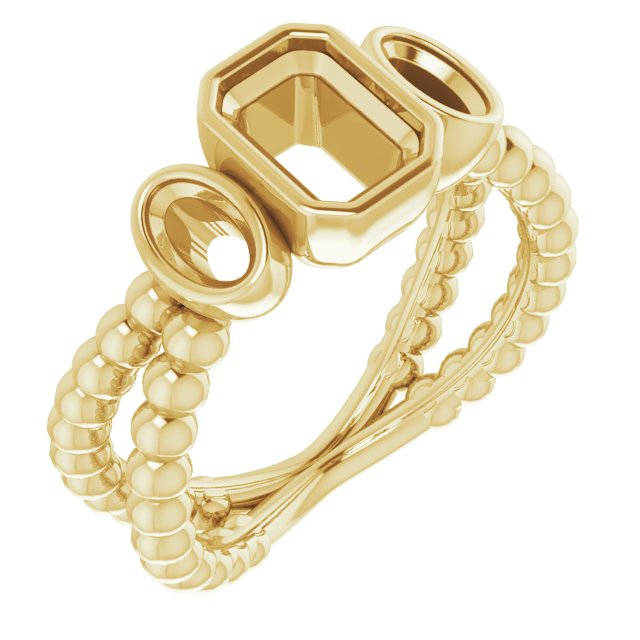 Bezel-Set Beaded Three-Stone Ring