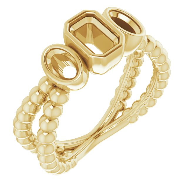Bezel-Set Beaded Three-Stone Ring