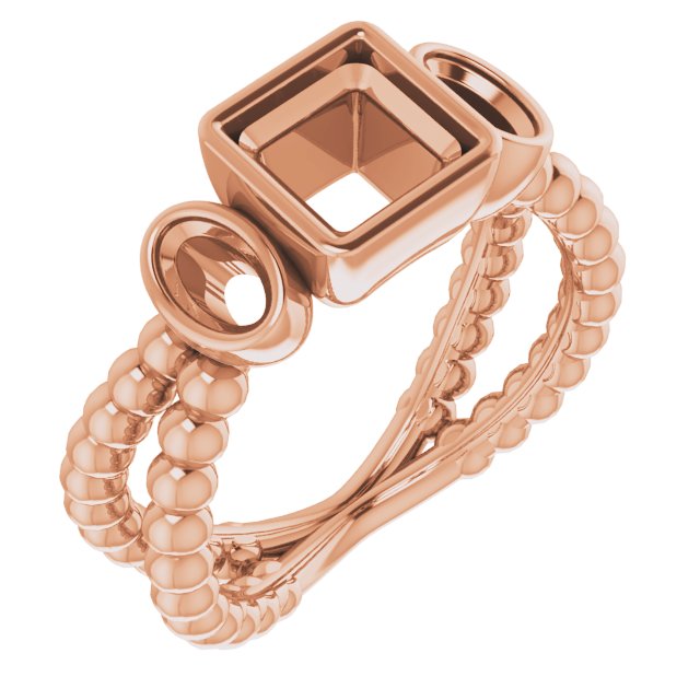 Bezel-Set Beaded Three-Stone Ring