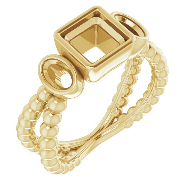 Bezel-Set Beaded Three-Stone Ring