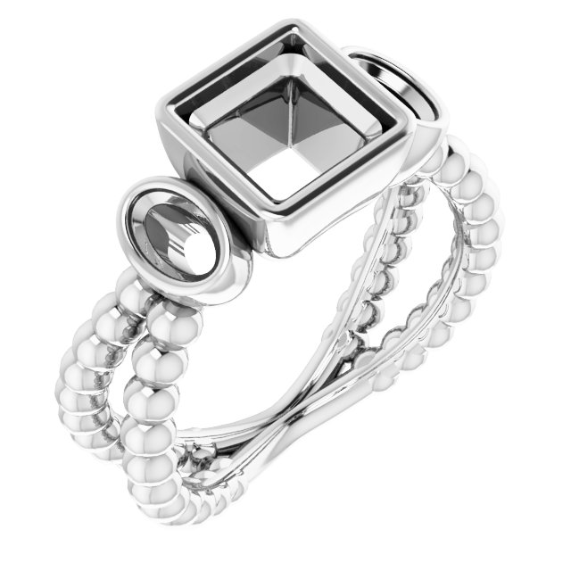 Bezel-Set Beaded Three-Stone Ring