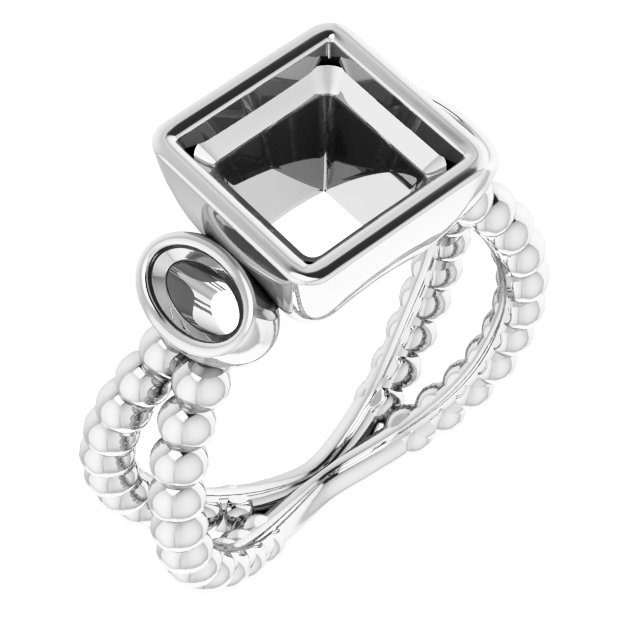 Bezel-Set Beaded Three-Stone Ring