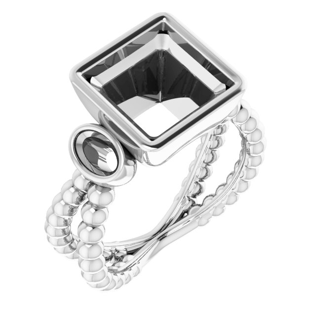Bezel-Set Beaded Three-Stone Ring