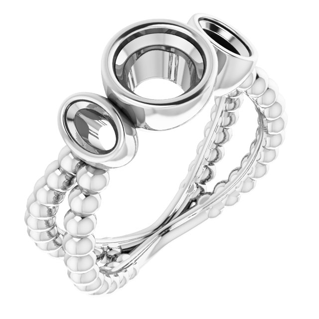 Bezel-Set Beaded Three-Stone Ring
