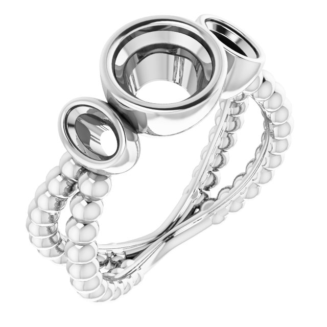 Bezel-Set Beaded Three-Stone Ring