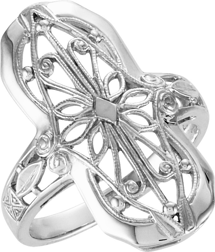 14K White Filigree Ring 