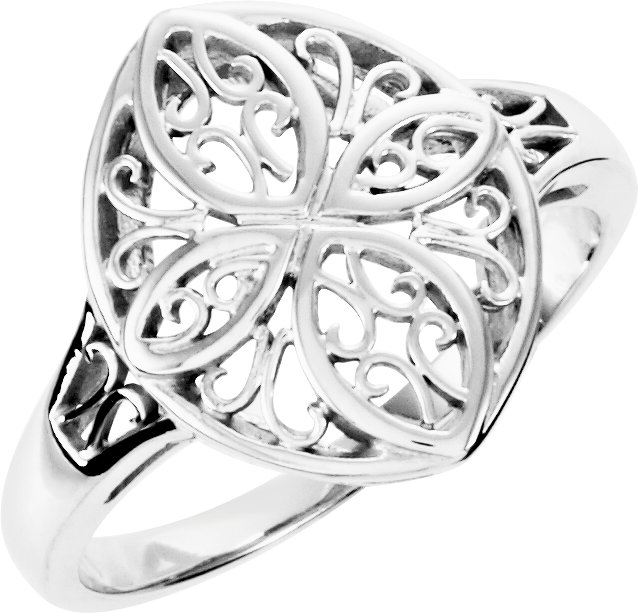 14K White Filigree Ring