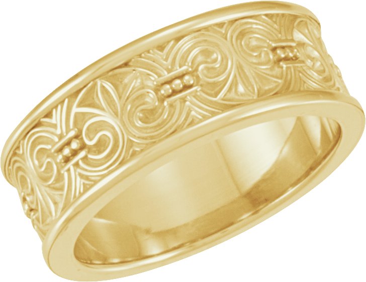 14K Yellow 7.5 mm Fleur-de-lis Band Size 8