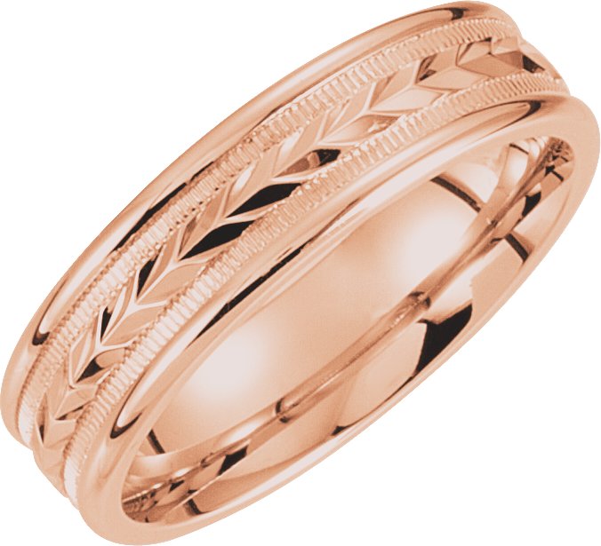 14K Rose 6 mm Wheat Design Band with Milgrain Size 11