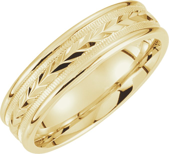 14K Yellow 6 mm Wheat Design Band with Milgrain Size 9