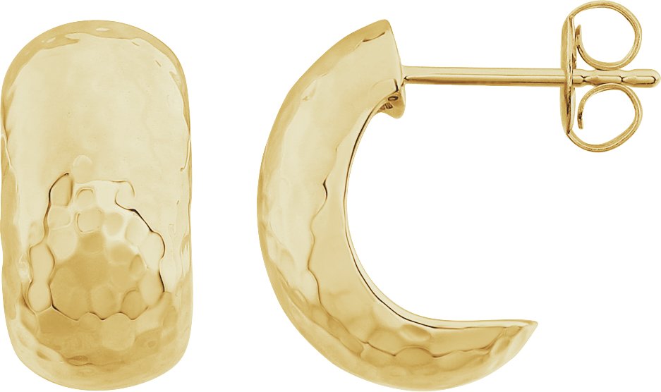 14K Yellow Hammered Hollow J-Hoop Earrings