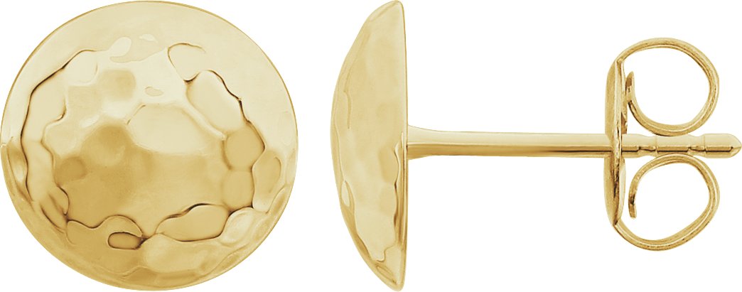 14K Yellow Hammered Disk Earrings