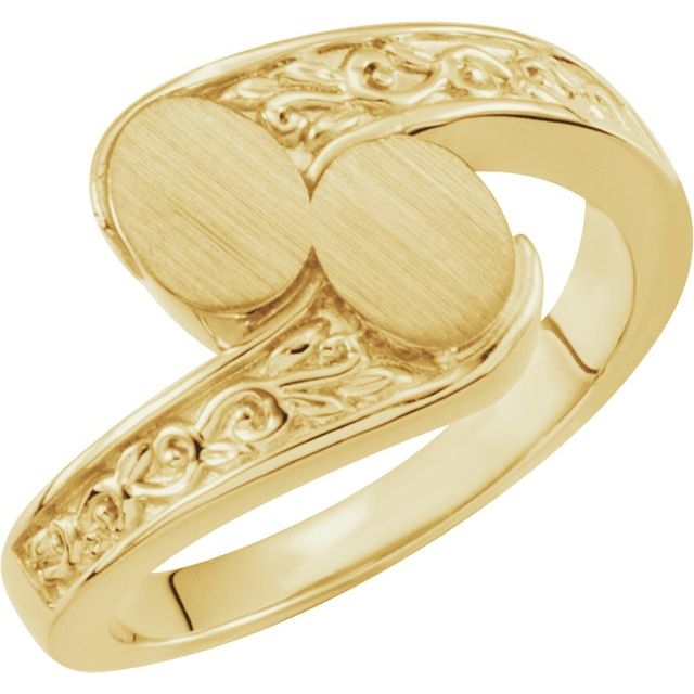 14K Yellow 12.2x9.6 mm Oval Bypass Signet Ring