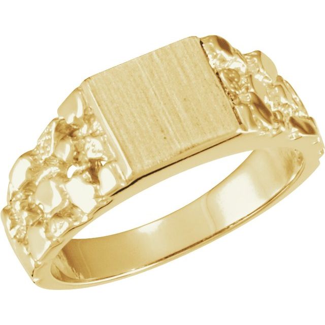 14K Yellow 9 mm Square Nugget Signet Ring