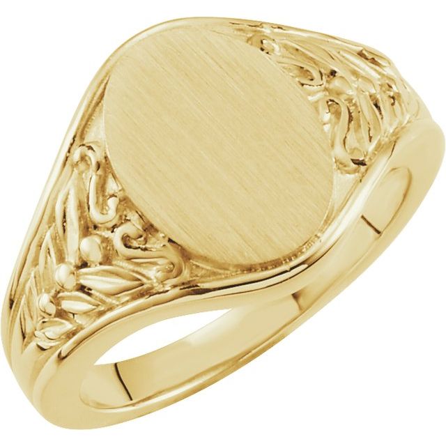 14K Yellow 12.8x9 mm Oval Signet Ring