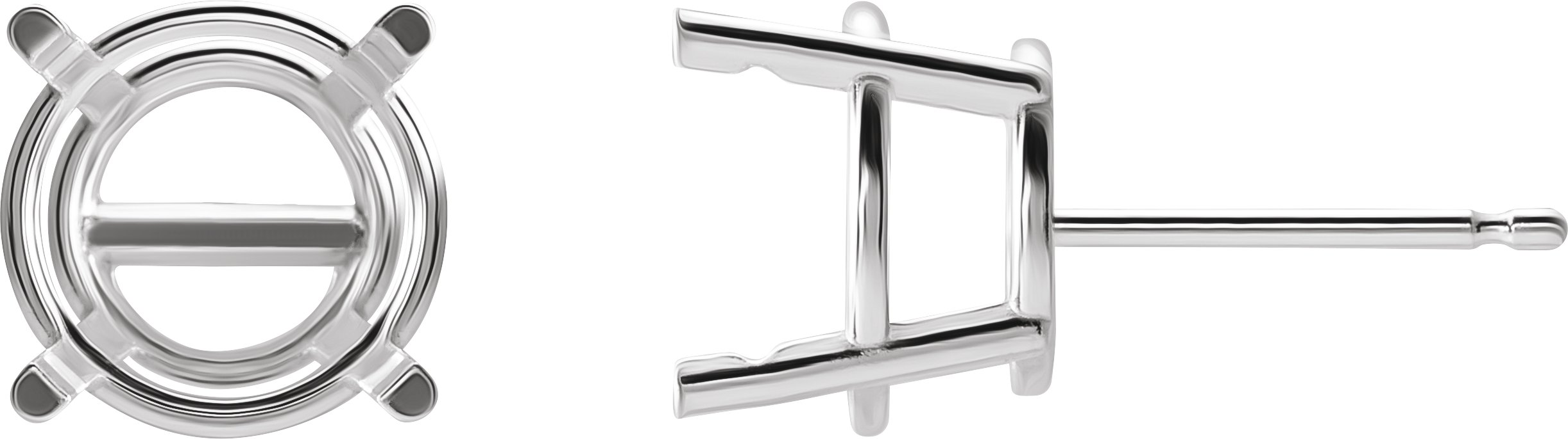 14K White 10 mm Round 4-Prong Lightweight Earring Mounting