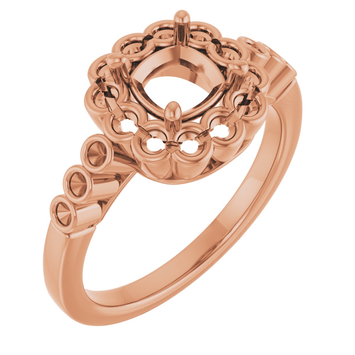 18K Rose Gold  6 mm Cushion Engagement Ring Mounting