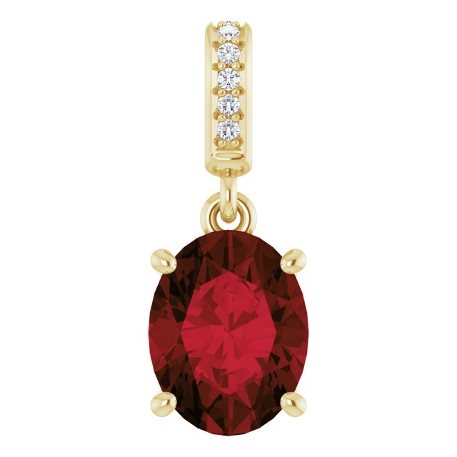 14K Yellow 9x7 mm Oval Natural Mozambique Garnet and .03 CTW Natural Diamond Pendant