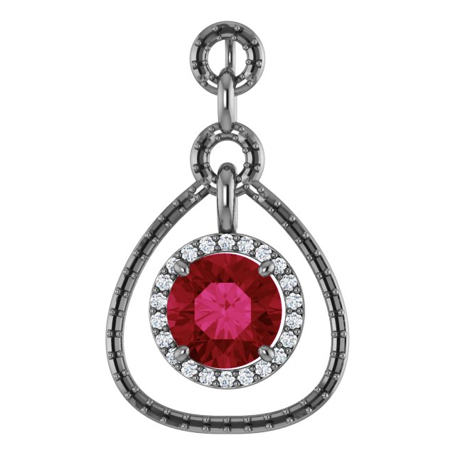 14K White Chatham Lab Created Ruby and .50 CTW Diamond Pendant Ref 3476737