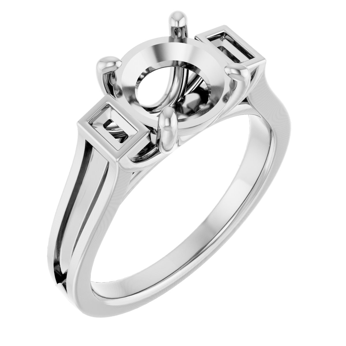 Baguette Accented Engagement Ring