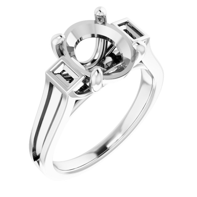 Baguette Accented Engagement Ring