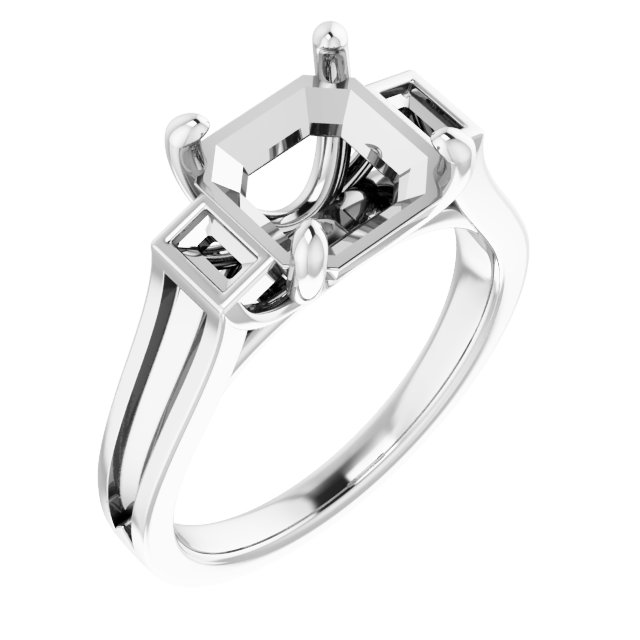 Baguette Accented Engagement Ring