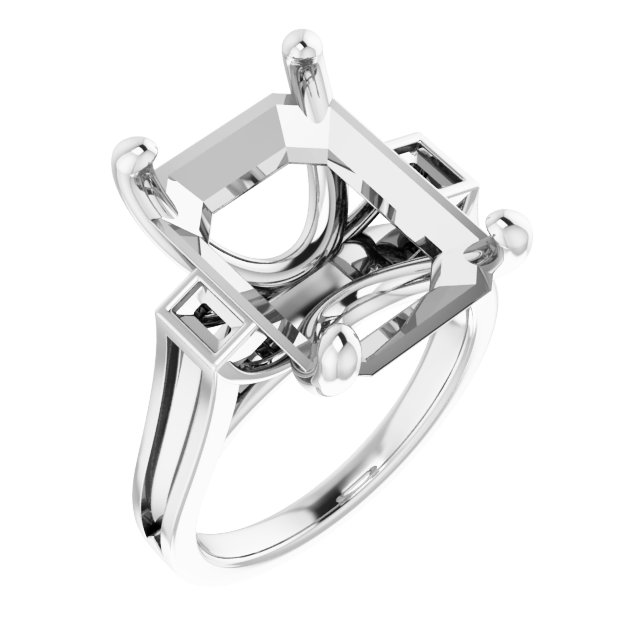 Baguette Accented Engagement Ring