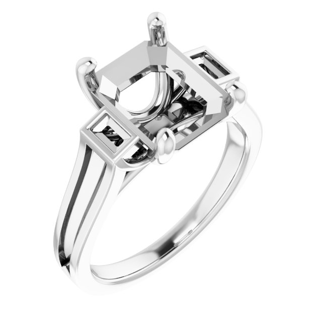 Baguette Accented Engagement Ring