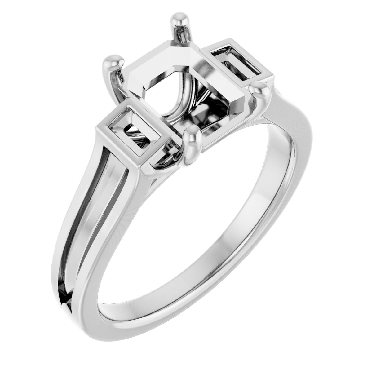 Baguette Accented Engagement Ring