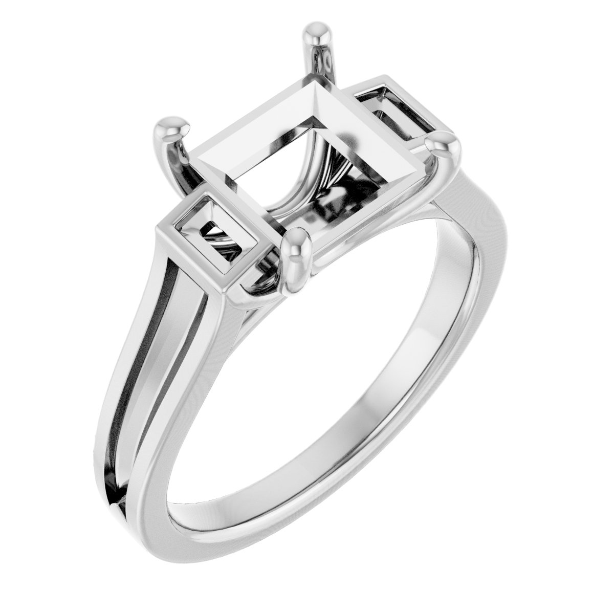 Baguette Accented Engagement Ring